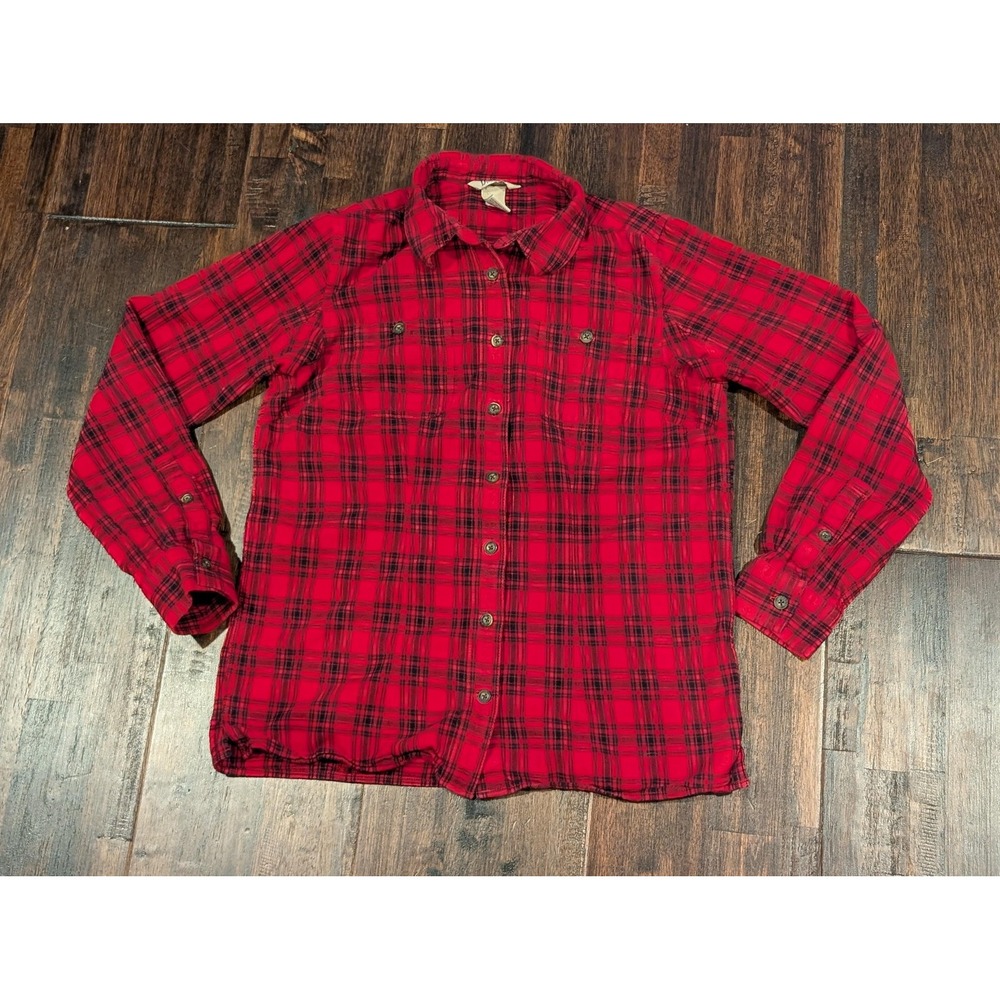 Duluth Trading Co Shirt‎ Mens XS Red Plaid Flannel Button Front Pockets Cuffed